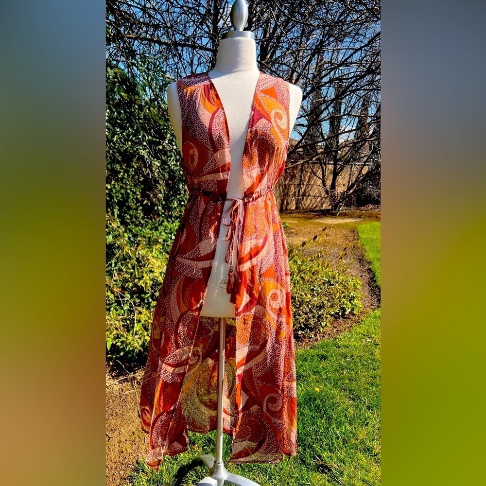 LIFE - Orange and White Sleeveless Maxi Cover up